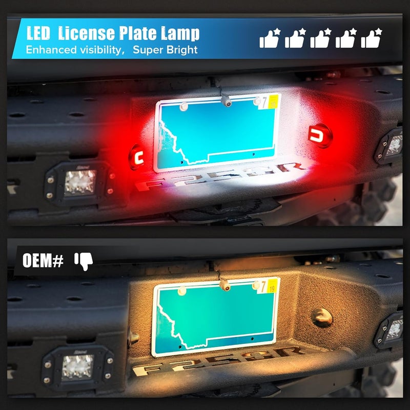 LUDARM LED License Plate Light Compatible with F150 1990-2014 F250 F350 1980-1999 F250 F350 F450 F550 super duty1999-2016 Bronco80-96 Ranger83-11 6500K Tag White Light&C-Shaped Rear Parking Red Light - Image 3